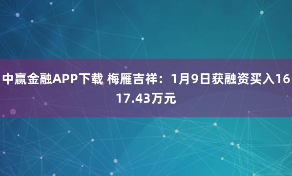中赢金融APP下载 梅雁吉祥：1月9日获融资买入1617.43万元