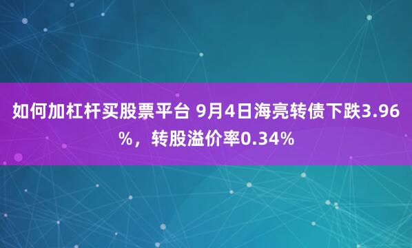 如何加杠杆买股票平台 9月4日海亮转债下跌3.96%，转股溢价率0.34%